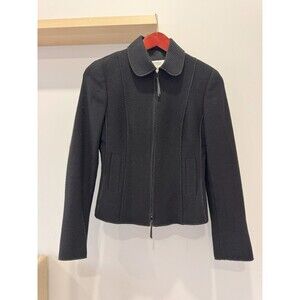 Akris Punto Womens Sz 4 Black FullZip Long Sleeve Wool Jacket Quiet Luxury Tweed